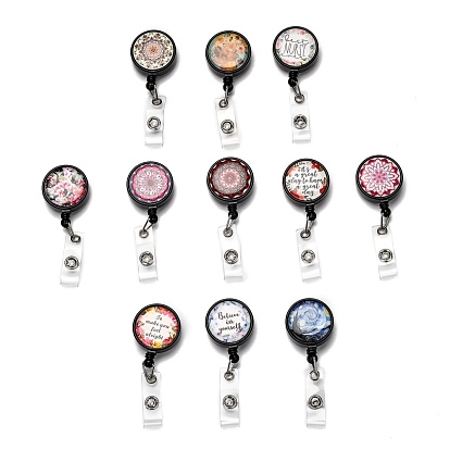 Bobine de badge en plastique abs rond plat, porte-badge rétractable, avec pince crocodile en fer platine