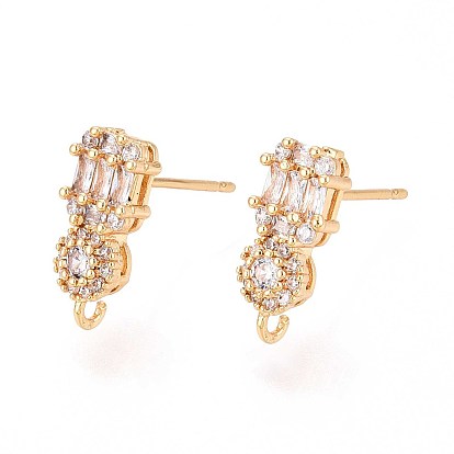 Латунные микро-паве прозрачные серьги-гвоздики из циркония, без никеля , с петлей, прямоугольные