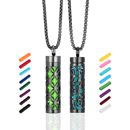 2 шт. 2 стили ожерелья из нержавеющей стали в виде флаконов духов, Подвеска-диффузор в виде полой колонны в форме цветка, со сменными парфюмерными подушечками 20 шт., разнообразные