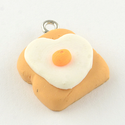 Handmade Cake Polymer Clay Pendants, with Platinum Tone Iron Findings, 22x19x8mm, Hole: 2mm