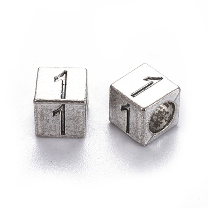 Сплавочные европейские бусины, бусины с большим отверстием, куб с номером