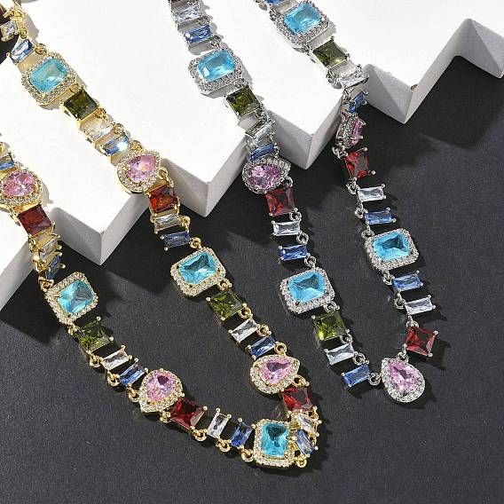 Теннисные ожерелья в форме капли с квадратом и латунным паве из разноцветных кубических цирконий, стойки покрытие, долговечный, без кадмия и без свинца