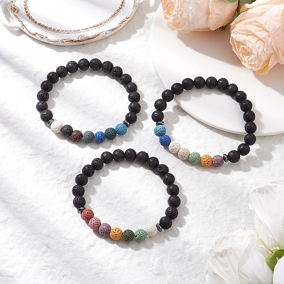 Браслеты из круглых бусин из натуральной лавы для мужчин и женщин, С немагнитным синтетическим гематитом