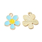 Alloy Enamel Pendants, Flower with Smiling Face Charm, Cadmium Free & Nickel Free & Lead Free, Golden