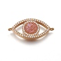 Brass Micro Pave Cubic Zirconia Links Connectors, with Electroplate Natural Druzy Quartz, Eye, Golden
