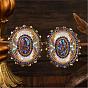 Bohemian Handmade Glass Seed Beads Oval Stud Earrings, Platinum