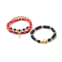 Handmade Polymer Clay Beads Stretch Bracelets Sets, with Brass & Evil Eye Lampwork Beads