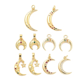 Moon Theme Rack Plating Brass Micro Pave Cubic Zirconia Pendants, Long-Lasting Plated, Lead Free & Cadmium Free