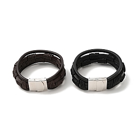 Microfiber Leather Braided Multi-strand Bracelet with 201 Stainless Steel Clasp for Men Women