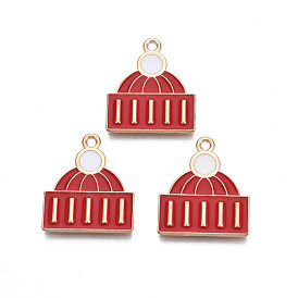Christmas Alloy Enamel Pendants, Cadmium Free & Lead Free, Light Gold, Hat