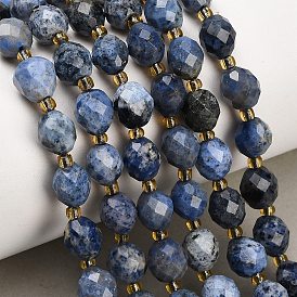 Natural Dumortierite Beads Strands, Round, Faceted, with Seed Beads