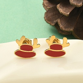 Рождественская тема 304 серьги-гвоздики из нержавеющей стали с эмалированными изображениями лося, золотые