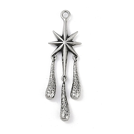 316 Surgical Stainless Steel Big Pendants, Star with Teardrop Charm