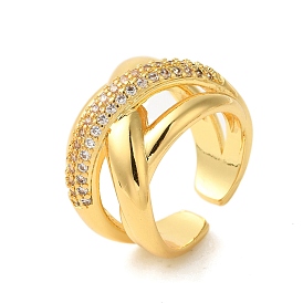 Brass Micro Pave Clear Cubic Zirconia Open Cuff Rings for Women