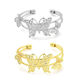 Butterfly Rack Plating Brass 2-Strand Open Cuff Bangles for Women, Cadmium Free & Lead Free, Long-Lasting Plated