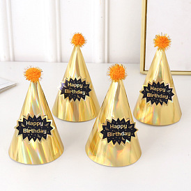 Paper Party Hats Cone, with Pom Poms, for Kids Birthday Party Decorations Supplies