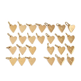 26 шт. 304 подвески из нержавеющей стали, с прыжковых колец, сердце с подвесками в виде букв, золотые