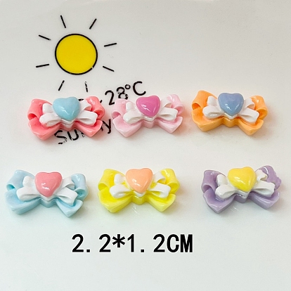 Opaque Resin Decoden Cabochons, Bowknot with Heart