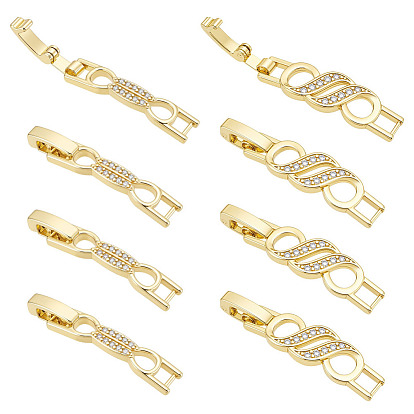 8 шт. 2 стили стойка покрытие латунь микропаве прозрачный кубический цирконий застежки для часового ремешка, без кадмия и без свинца, долговечный