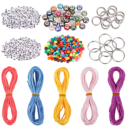Сделай сам наборы для ключей, включая 304 застежки для ключей из нержавеющей стали и соединительные кольца, пластиковые, стеклянные и акриловые бусины, полиэфирные нити