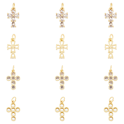 12 шт. 2 подвески из латуни с микропаве из прозрачного кубического циркония, с прыжковых колец, долговечный, без кадмия и без свинца, крестик