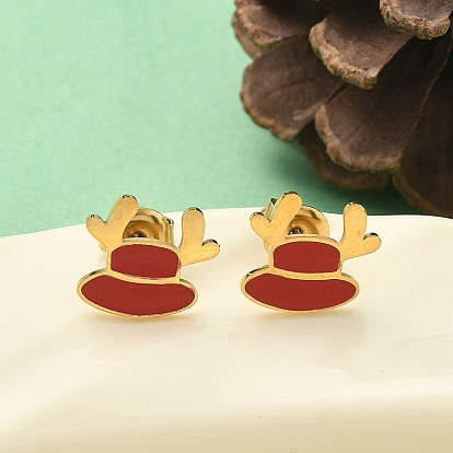 Рождественская тема 304 серьги-гвоздики из нержавеющей стали с эмалированными изображениями лося, золотые