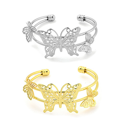 Butterfly Rack Plating Brass 2-Strand Open Cuff Bangles for Women, Cadmium Free & Lead Free, Long-Lasting Plated