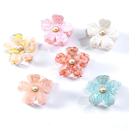 PVC Claw Hair Clips for Women, with Plastic Beads, Flower