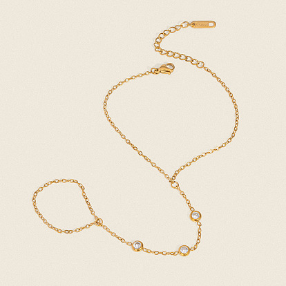 304 трос из нержавеющей стали цепи браслеты, Женские браслеты с плоскими круглыми звеньями из кубического циркония