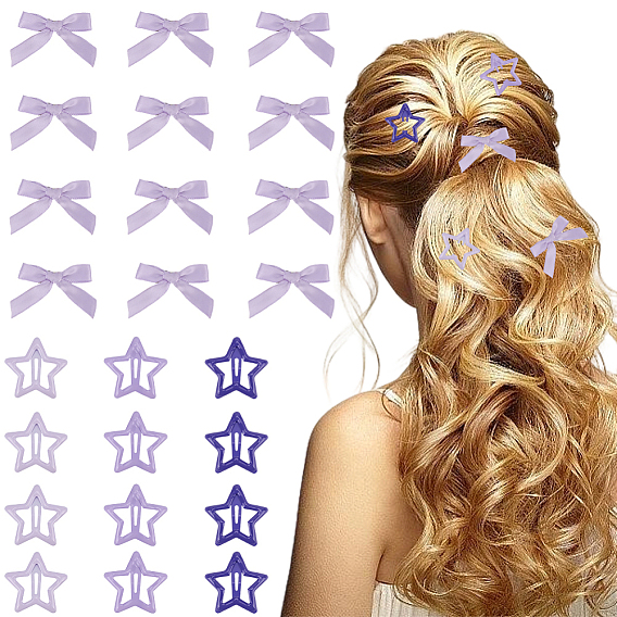 12шт. заколки-звездочки из железа, с 12шт. бантами из полиэстера и кожи аллигатора