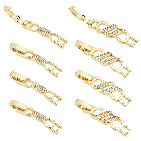 8 шт. 2 стили стойка покрытие латунь микропаве прозрачный кубический цирконий застежки для часового ремешка, без кадмия и без свинца, долговечный