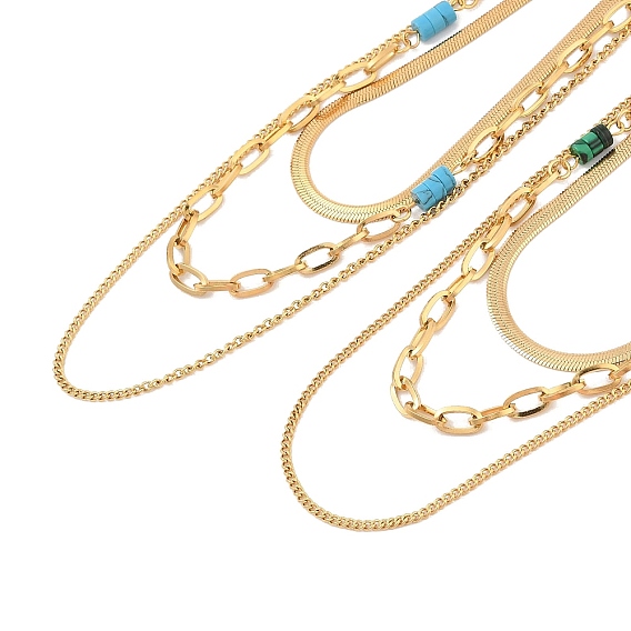 Золотистый тон 304 нержавеющая сталь 3 многослойные ожерелья для женщин, ожерелье в стиле бохо с пластиковой бусиной-колонкой