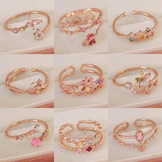 Регулируемые латунные открытые манжеты с микропаве из кубического циркония для женщин, цветок/бабочка