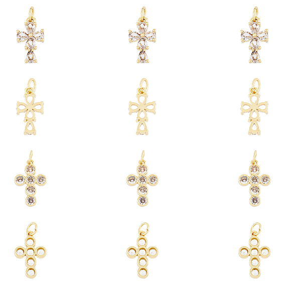 12 шт. 2 подвески из латуни с микропаве из прозрачного кубического циркония, с прыжковых колец, долговечный, без кадмия и без свинца, крестик