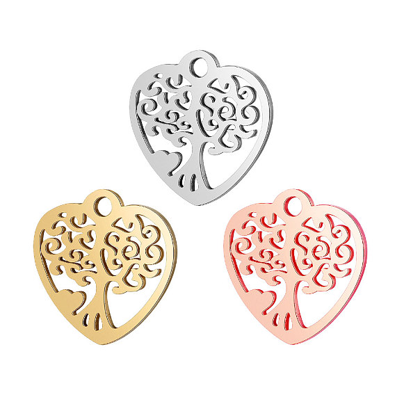 201 Stainless Steel Pendants, Heart with Tree