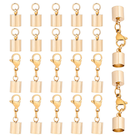 20 шт. 2 стиль 304 застежки-лобстеры из нержавеющей стали, с перемычками и 201 концами шнура из нержавеющей стали