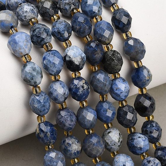 Natural Dumortierite Beads Strands, Round, Faceted, with Seed Beads