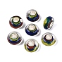 Handmade Lampwork & Brass Core European Beads, Large Hole Beads, Rondelle, Silver
