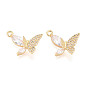 Латунные микропаве прозрачные подвески с фианитом, бабочка, без никеля 
