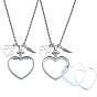 2Pcs Stainless Steel Chain Necklaces, Heart, with Alloy Locket Pendants and 4Pcs Glass Cabochons