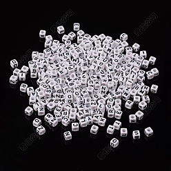 Acrylic Horizontal Hole Letter Beads, with Enamel, Cube
