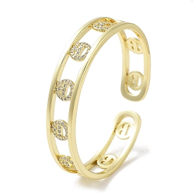 Brass Micro Pave Clear Cubic Zirconia Open Cuff Bangles, Smiling Face Hollow Bangles for Women