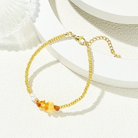 Эластичные браслеты для женщин из натурального янтаря, пресноводного жемчуга и стеклянного бисера.