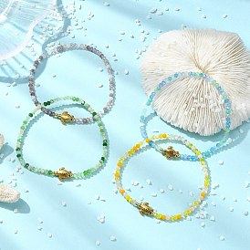 Браслеты из цветного стекла и бусин из нержавеющей стали для женщин, черепаха и рондель