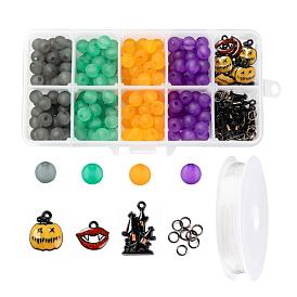 DIY Halloween Theme Bracelet Making Kits, with Eco-Friendly Transparent Acrylic Beads, Alloy Enamel Pendants, Brass Open Jump Rings and Elastic Crystal Thread