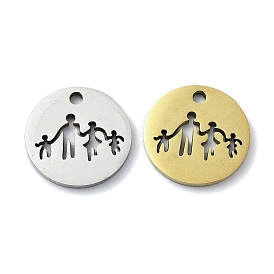 304 Stainless Steel Charms, Laser Cut, Flat Round with Family Charms