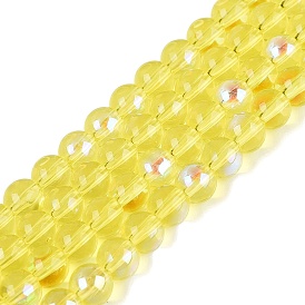 Прозрачные стеклянные бусины гальваническим пряди, круглые, с покрытием цвета радуги, с половиным покрытием