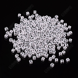 Acrylic Horizontal Hole Letter Beads, with Enamel, Cube