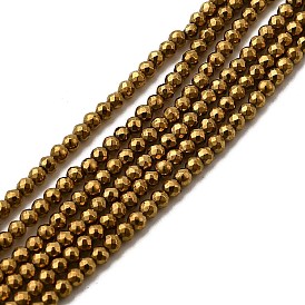 Гальванические нити из синтетических немагнитных гематитовых бусин, граненые, круглые, класс А