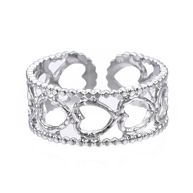 304 anillo abierto de acero inoxidable con forma de corazón, anillo hueco grueso para mujer